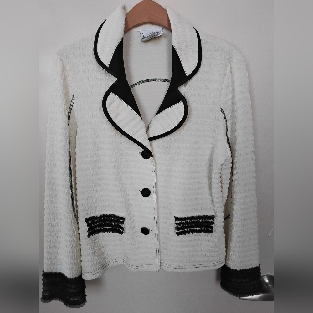 Joseph Ribkoff White Jacket with Black Lace Trim